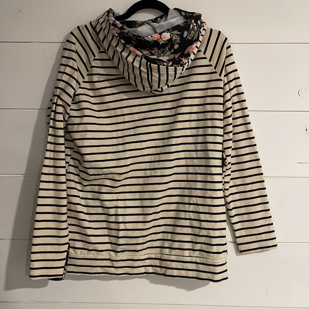 AMPERSAND AVE Striped Cream and Black Sweater - Picture 3 of 4